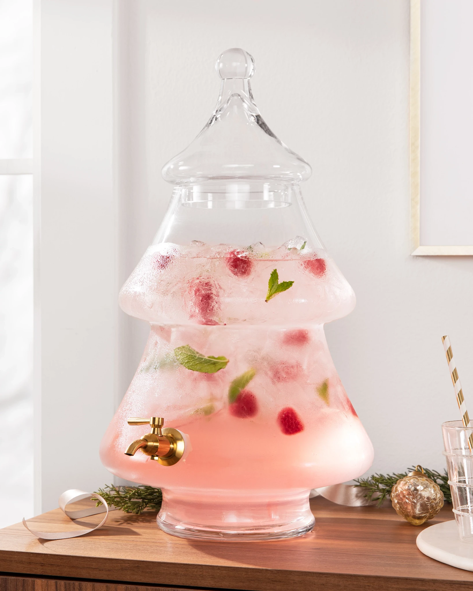 Distributeur de boissons en verre pour sapin de Noël