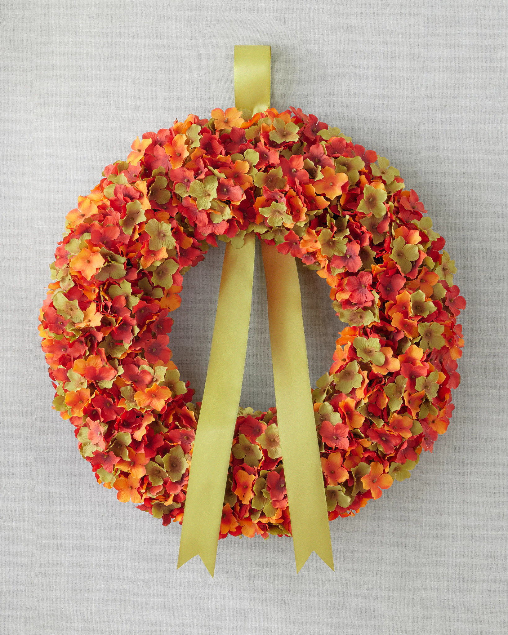 Couronne de hortensias rustiques orange